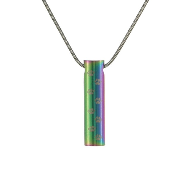 Rainbow Cylinder Pendant with Paw Prints