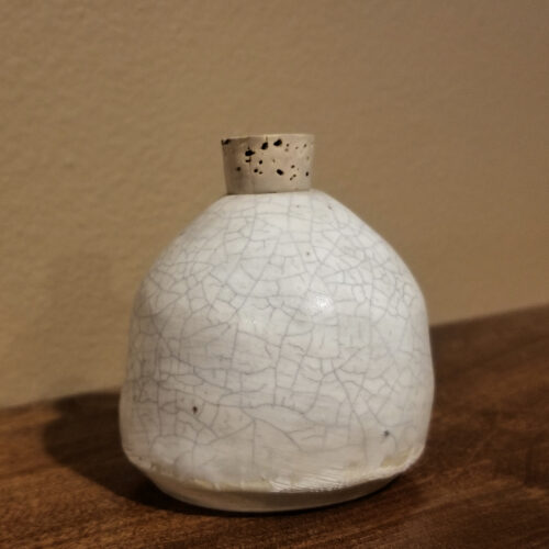 Small White Crackle Ceramic Corked Urn