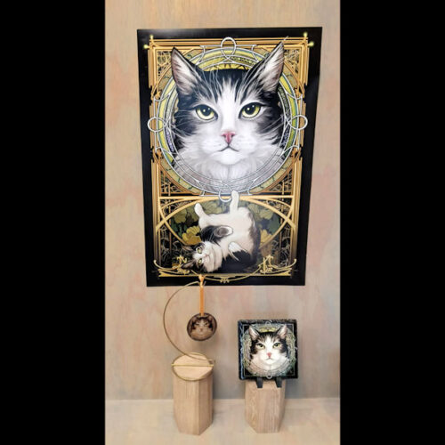 Personalized Art Nouveau Cat Portrait Package: Diptych + Slate + Ornament