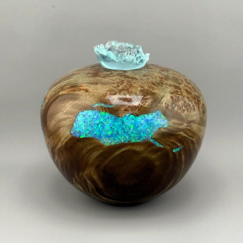 Seafoam Blue Opal & Maple Burl Urn (54 ci)