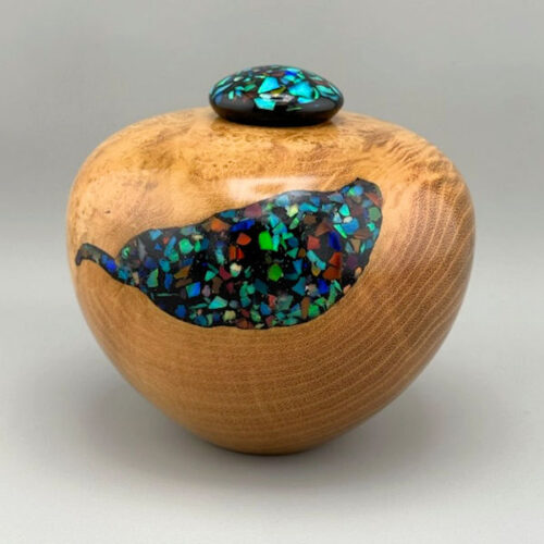 Black Locust Urn with Rainbow Opal Inlay (34 ci)