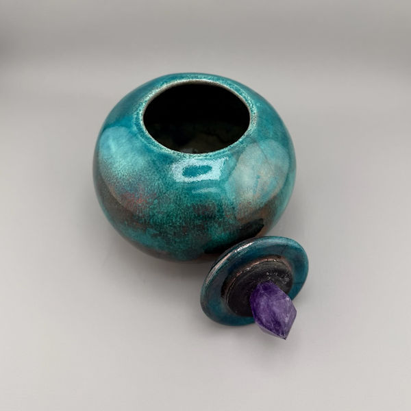 Blue Raku Urn with Amethyst Handle (BR1) - Image 2