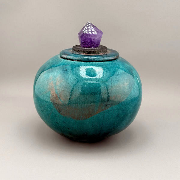 Blue Raku Urn with Amethyst Handle (BR1) - Image 4